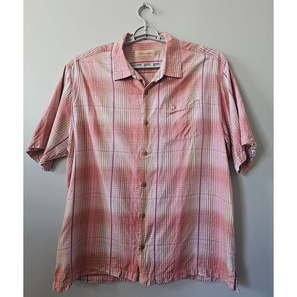Tommy Bahama 100% Silk Plaid Checked Shirt Short‎ Sleeve Men's Size XL - Picture 1 of 8